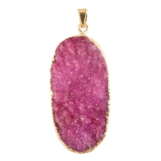 Earth's Jewel 50mm Druzy Pink Semi-Precious Oval Pendant {2}