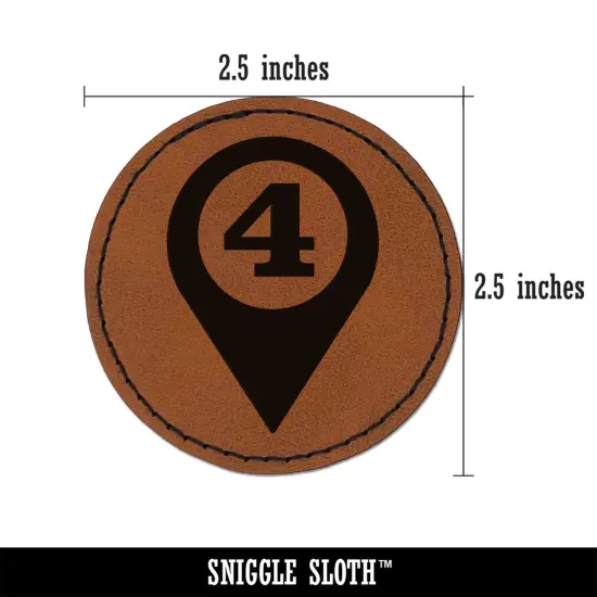 Map Location 4 Marker Round Iron-On Engraved Faux Leather Patch Applique - 2.5" Brown {3}