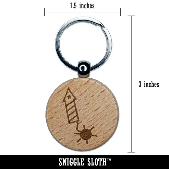 Patriotic Firework Engraved Wood Round Keychain Tag Charm {2}