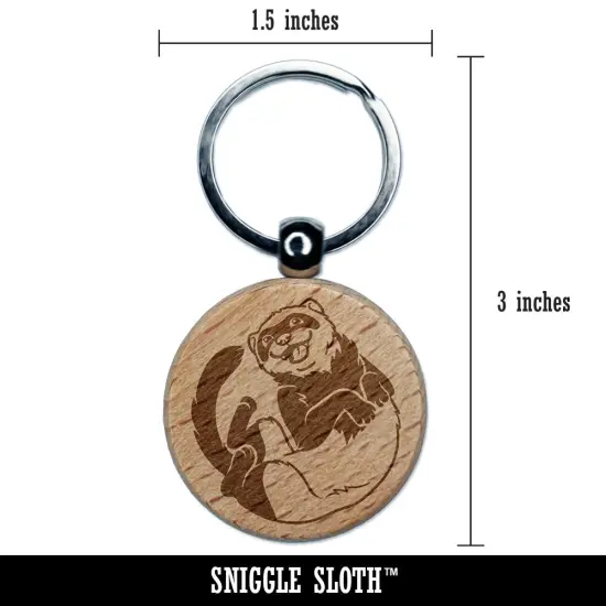 Silly Ferret on Back Engraved Wood Round Keychain Tag Charm {2}