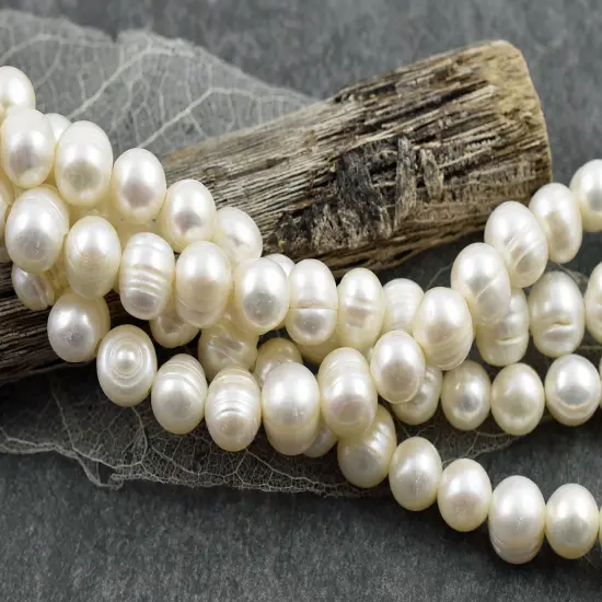10mm Cream Large Hole Fresh Water Potato Pearls (8" Strand) {2}