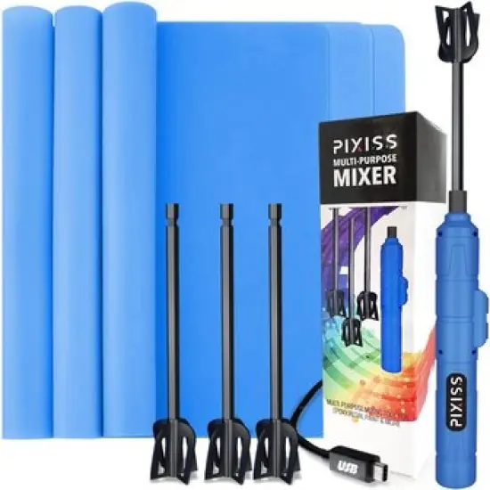 Rechargeable Handheld Epoxy Resin Mixer with 3pk Mixing Paddles and 3pk Silicone Mats (11.6" x 8.3") {1}