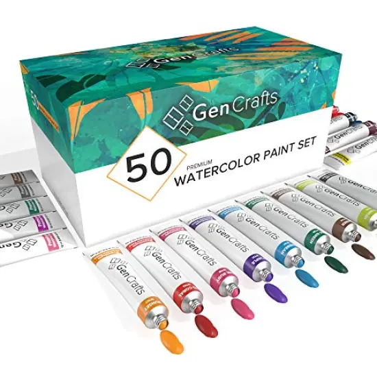 Watercolor Paint 50 Colors Set 12ml/ 0.4oz. - Quality Non Toxic Pigment Paints for Canvas, Fabric, Crafts, and More {1}