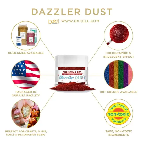 Bakell - Christmas Red Dazzler Dust (5g, 1x Jar) Non-Toxic Decorating Glitter for Arts and Crafts {4}