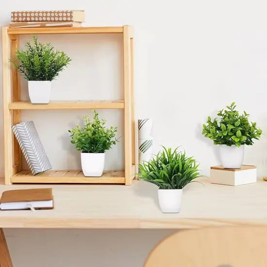 Small Fake Plants Artificial Plastic Plants in Pot Eucalyptus Plant Wheat Grass Shrub Plant Indoor Desk Coffee Table Bathroom Bedroom Home Decoration {4}