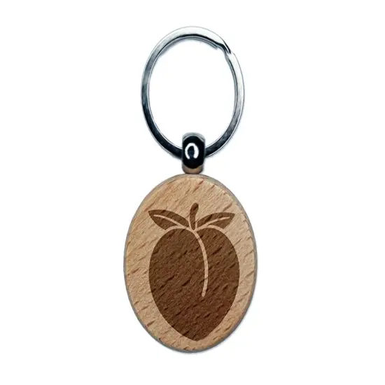 Plump Peach Solid Engraved Wood Round Keychain Tag Charm {1}