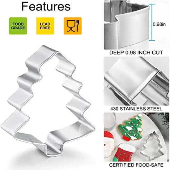 8 Pcs Christmas Cookie Cutters, Winter Holiday Cookie Cutter Set, Stainless Steel Metal Cutter with Gingerbread Men,Christmas Tree,Snowflake, Candy Cane, Angel, Santa Face,Stocking,Mitten {5}