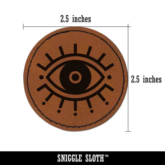 Evil Eye Nazar Charm Round Iron-On Engraved Faux Leather Patch Applique - 2.5" Brown {3}