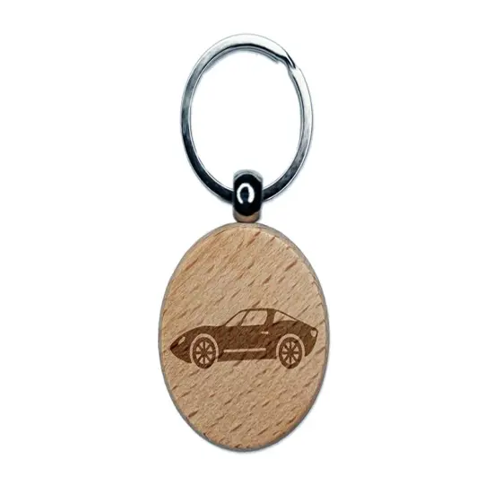 Fast Sports Car Vehicle Engraved Wood Round Keychain Tag Charm {1}