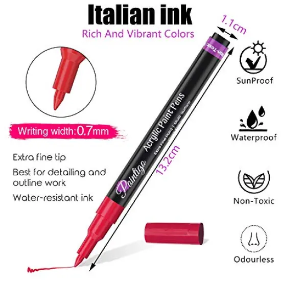 26 Paint Pens Paint Markers, Acrylic Paint Pens For Rock Painting, Canvas, Wood, Glass, Ceramic, Fabric, acrylic paint markers for craft Supplies Set, 26 Extra Fine 0.7mm {2}