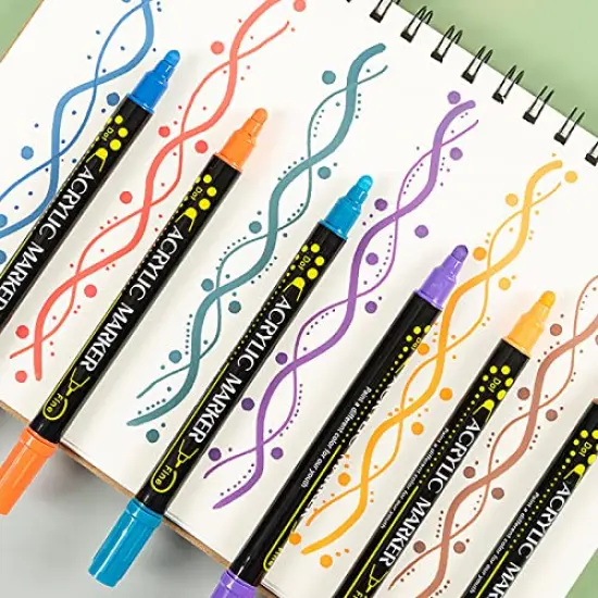 12 Colors Dual Tip Acrylic Paint Pens Markers, Acrylic Paint Pens for Wood, Canvas, Stone, Rock Painting, Glass, Ceramic Surfaces, DIY Crafts Making (12 DUAL TIP PAINT PENS) {3}