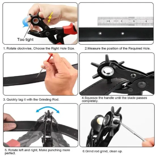 Heavy-Duty Leather Hole Punch Pliers with 6 Sizes for Belt Holes {3}