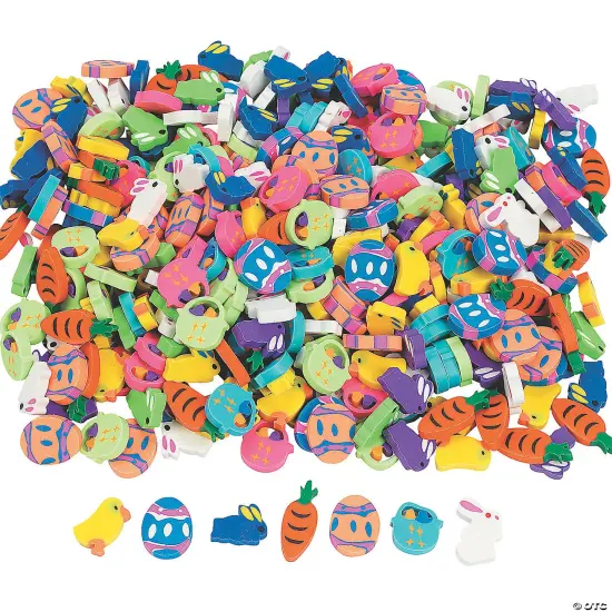 Fun Express - Bulk Mini Easter Eraser Assortment, Basket Stuffers, Classroom Supplies- 500 {1}
