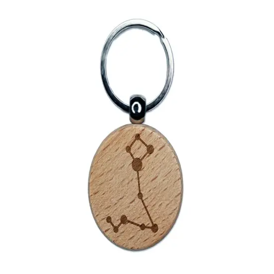 Pisces Zodiac Star Constellations Engraved Wood Round Keychain Tag Charm {1}