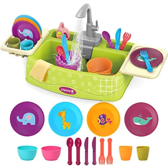 Toys with Running Water for Boy Girls Toddlers 1-3, Bird Bath Toys for Kids 5 6-8, Water Table Toy with Auto Working Faucet, Pretend Play Kitchen Cleaning Set Dishwasher Role Play Gifts {2}