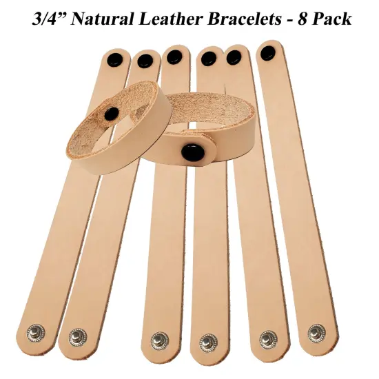 3/4" Vegetable-Tanned Leather Bracelets &ndash; 8 Pack - Stamping, Tooling, Painting, Engraving, Burning and Decorating Ready {1}