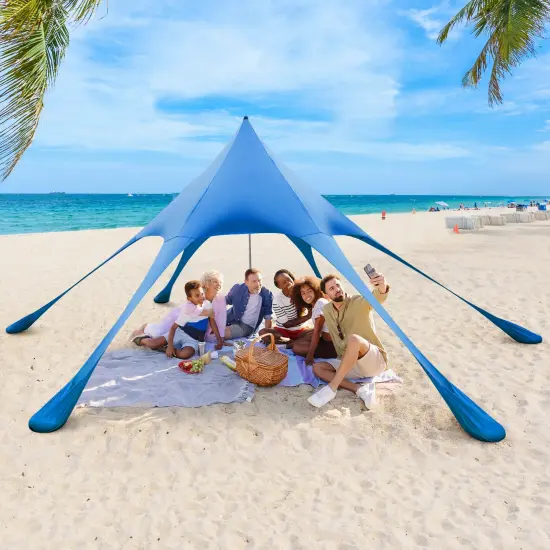 Beach Canopy Tent with UPF50+ Sun Protection and Shovel Blue {3}
