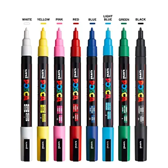 8 Paint Markers, 3M Fine Posca Markers with Reversible Tips, Posca Marker Set of Acrylic Paint Pens | Posca Pens for Art Supplies, Fabric Paint, Fabric Markers, Paint Pen, Art Markers {1}