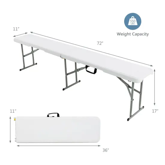 6 Feet Portable Picnic Folding Bench 550 lbs Limited with Carrying Handle {4}