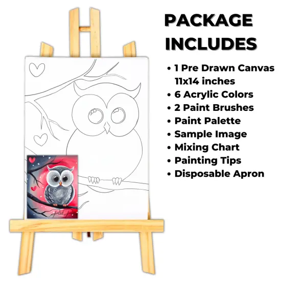 "Vday Night Owl" DIY Canvas Art Kit, Adult Beginner, Acrylic Paint Size 11x14 inch {2}