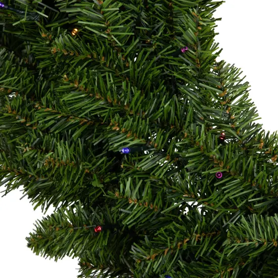 Northlight Pre-Lit Battery Operated Canadian Pine Christmas Wreath - 30" - Multi-Color LED Lights Green {7}