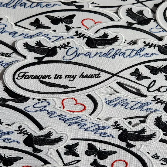 Memorial Infinity Collection: Patch Party Club, "GRANDFATHER" Eternal Remembrance 1-pc, Iron-On Embroidered Patch, Sz 6" {2}