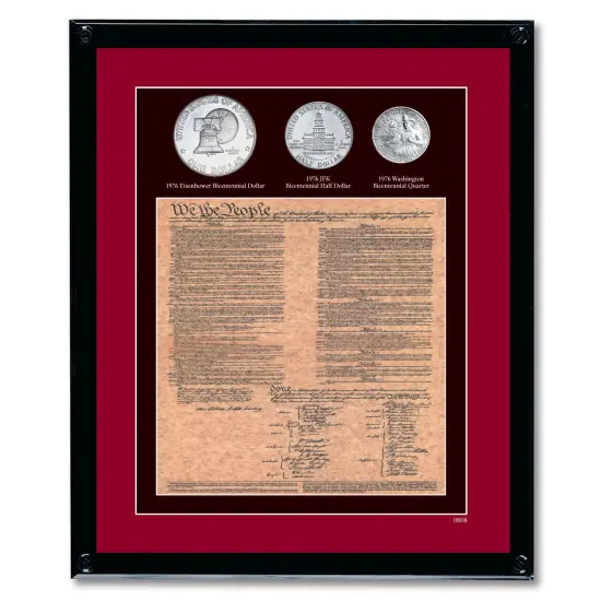 Framed U.S. Constitution With All 3 Bicentennial Coins {1}