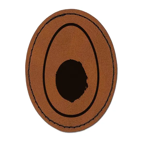 Egg and Yolk Round Iron-On Engraved Faux Leather Patch Applique - 2.5" Brown {1}