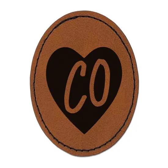 CO Colorado State in Heart Round Iron-On Engraved Faux Leather Patch Applique - 2.5" Brown {1}