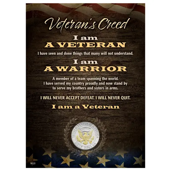 Veteran's Creed with Genuine JFK Half Dollar Matted Coin {1}