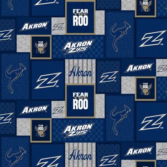 Sykel Enterprises-Akron University Fleece Fabric-Akron ZIPS College Patch Fleece Blanket Fabric-Sold by the yard {1}