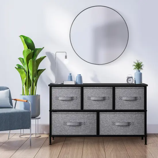 Sorbus Dresser with 5 Drawers - Storage Chest Organizer Unit with Steel Frame, Wood Top, Easy Pull Fabric Bins - Long Wide TV Stand for Bedroom Furniture, Hallway, Closet & Office Organization Black {4}