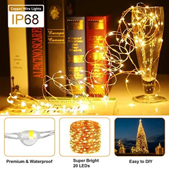 12 Pack Fairy Lights Battery Operated, 3 Speed Modes, Extra 12 Batteries for Replacement, 7Ft 20 LED Mini String Lights, Waterproof Copper Wire, Twinkle Firefly Lights for Christmas Decorations {4}