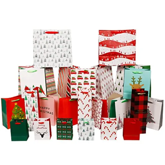 24 Pieces Christmas Wrapping Bags, Assorted Size Art Paper Gift Bags Set with Handles, Xmas Large Medium Small Bottle Bags for Holiday Birthday Present Packaging {1}
