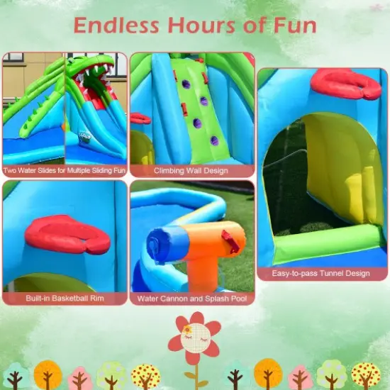Inflatable Crocodile Water Slide Climbing Wall Bounce House {2}
