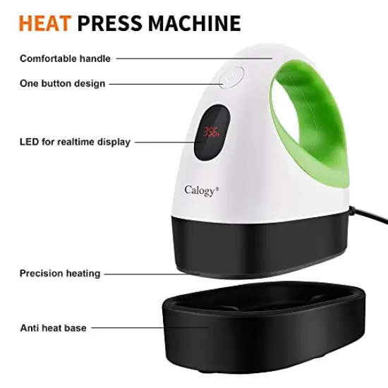 Mini Heat Press, Heat Transfer Machine, Constant Temp Control, Insulated Safety Base, Fits for Crafts, T-Shirt, Hat, Cap, Pillows (White Green) {5}