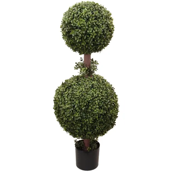 35" Double Boxwood Ball Topiary Tree in Black Pot, Floral Home by Artificial Flowers {1}