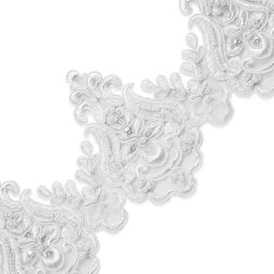 Nelly Embroidered Organza Lace Trim with Pearls and Sequins {1}