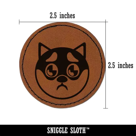 Husky Dog Face Puppy Eyes Round Iron-On Engraved Faux Leather Patch Applique - 2.5" Brown {3}