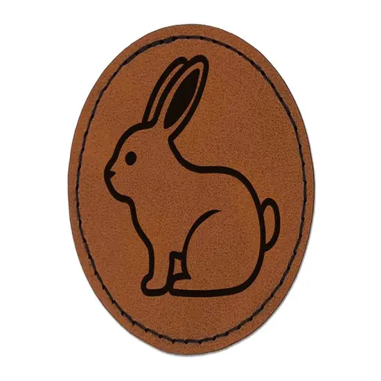 Resting Rabbit Bunny Easter Round Iron-On Engraved Faux Leather Patch Applique - 2.5" Brown {1}