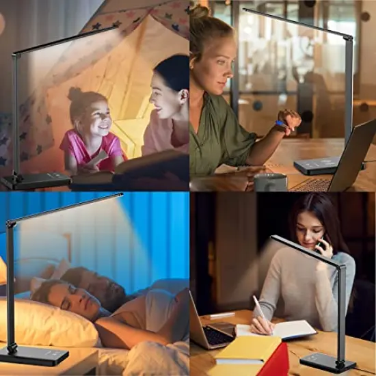 LED Desk Lamp with USB Charging Port, Dimmable Eye-Caring Reading Desk Light for Home, with 5 Brightness Level & 3 Lighting Modes, Touch Control, Auto Timer (Black) {3}