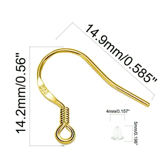 80 Pieces/40 Pairs, Gold Earring Hooks Ear Wires Fish Hooks, 240pcs Hypo-allergenic Jewelry Findings Parts with Jump Rings and Clear Silicone Earring Backs Stoppers for DIY Jewelry Making (14K Gold) {5}