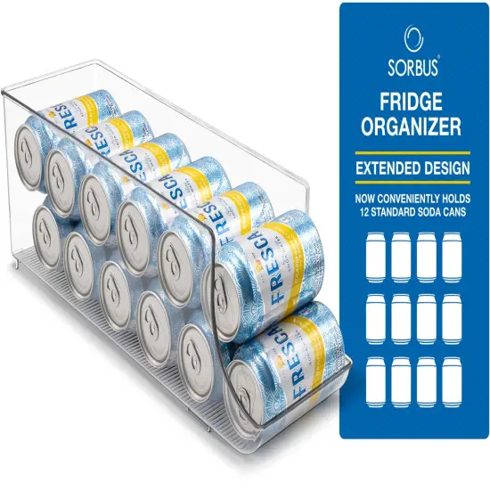 Sorbus Can Dispenser for Refrigerator - 12 Can Fridge organizer Rotation System Rack - Clear Soda Can Organizer for Refrigerator, Freezer & Pantry - Great for Kitchen Organization & Storage (2-Pack) {4}