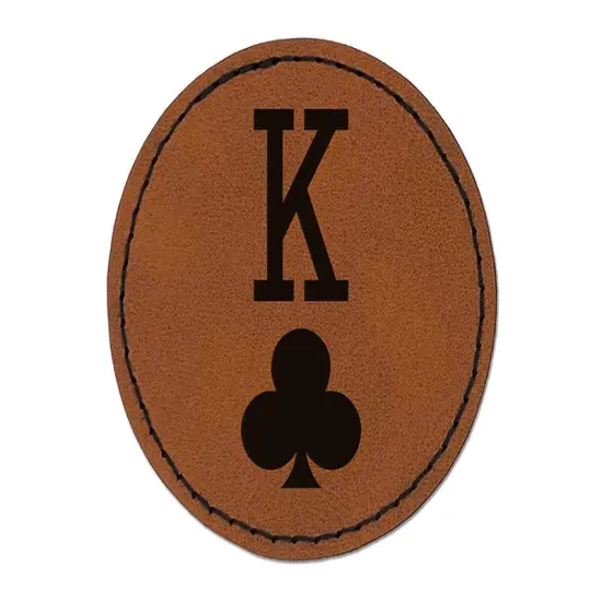 King of Clubs Card Suit Round Iron-On Engraved Faux Leather Patch Applique - 2.5" Brown {1}
