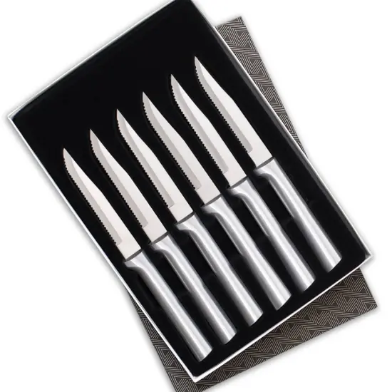 Rada Kitchen Knives Boxed Set, 6 Piece Serrated Blade Steak Knife Stainless Steel Cutlery Gift Set, Cut Any Cooked Meat {1}