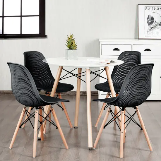 4 Pieces Modern Plastic Hollow Chair Set with Wood Leg Green {6}