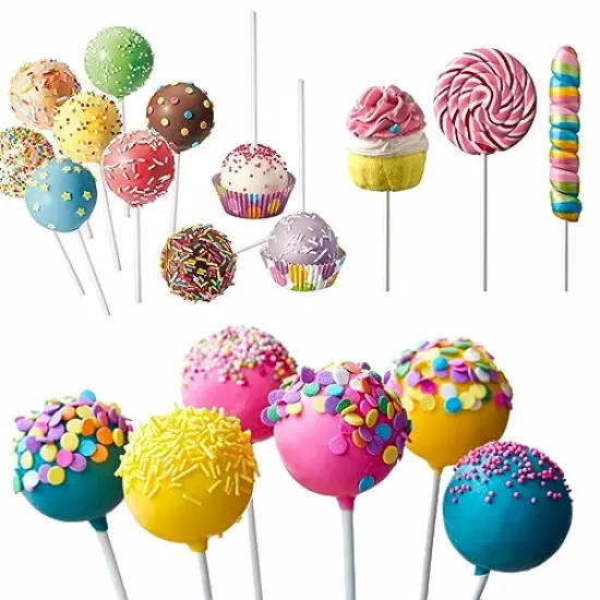 360 Pieces Cake Pop Sticks and Wrappers Ties Kit, Including 120ct 6-inch Paper Lollipop Sticks, 120ct Cake Pop Parcel Bags, 120ct Gold Twist Ties for Candy Making Packaging Supplies {3}