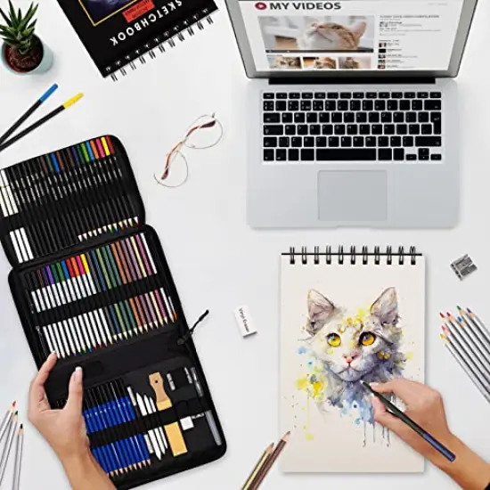 76-Pack Drawing Set Sketching Kit, Pro Art Supplies Include 50 Pages 3-Color Sketchbook, Colored, Watercolor, Graphite, Charcoal & Metallic Pencil, for Artists Adults Teens Beginners {3}