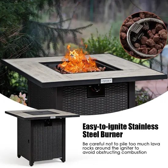 Costway 30'' Square Propane Gas Fire Pit Table Ceramic Tabletop 50,000 BTU with Cover {4}