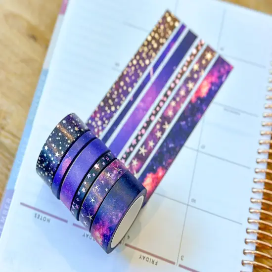 FOILED Galaxy Space Purple & Black Stars Celestial Astrology Washi Tape Set (#W011) {4}